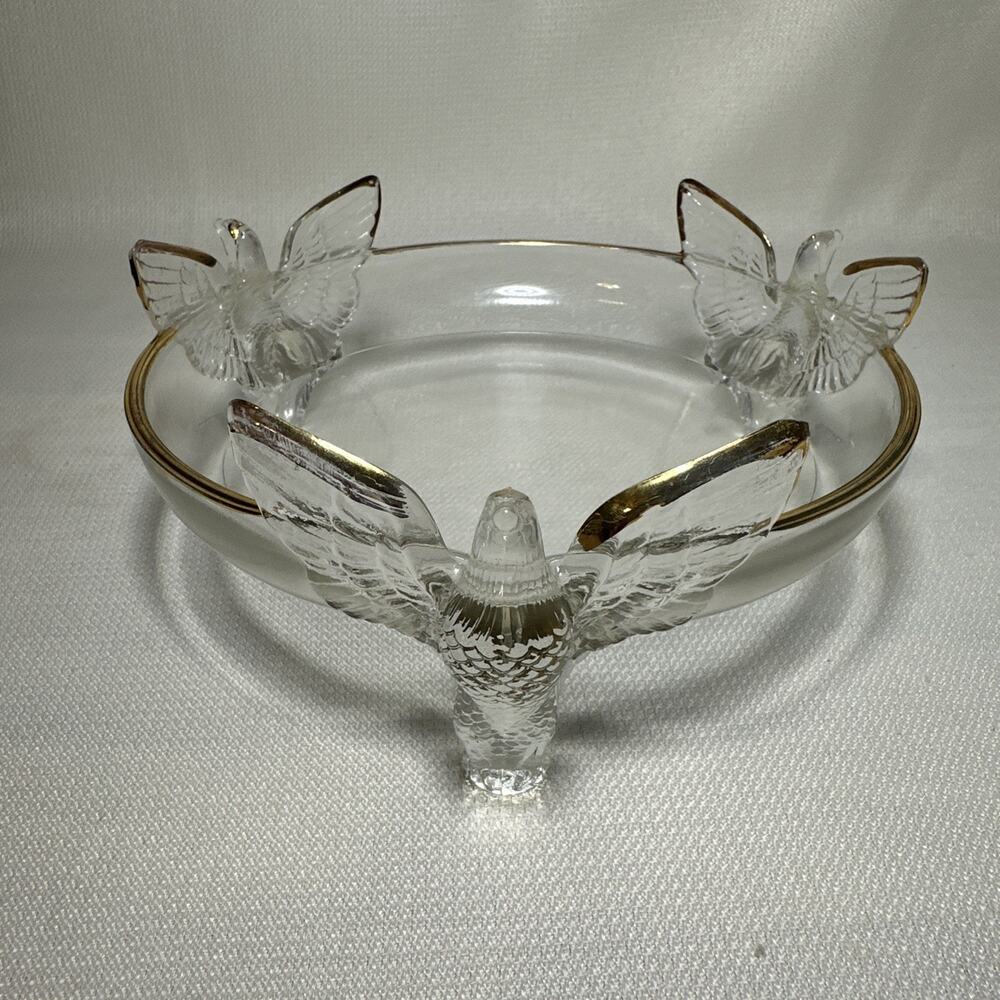 Vintage 1940s Jeannette Depression Glass 3 Footed Toed Eagle Clear Bowl 7 1/4"
